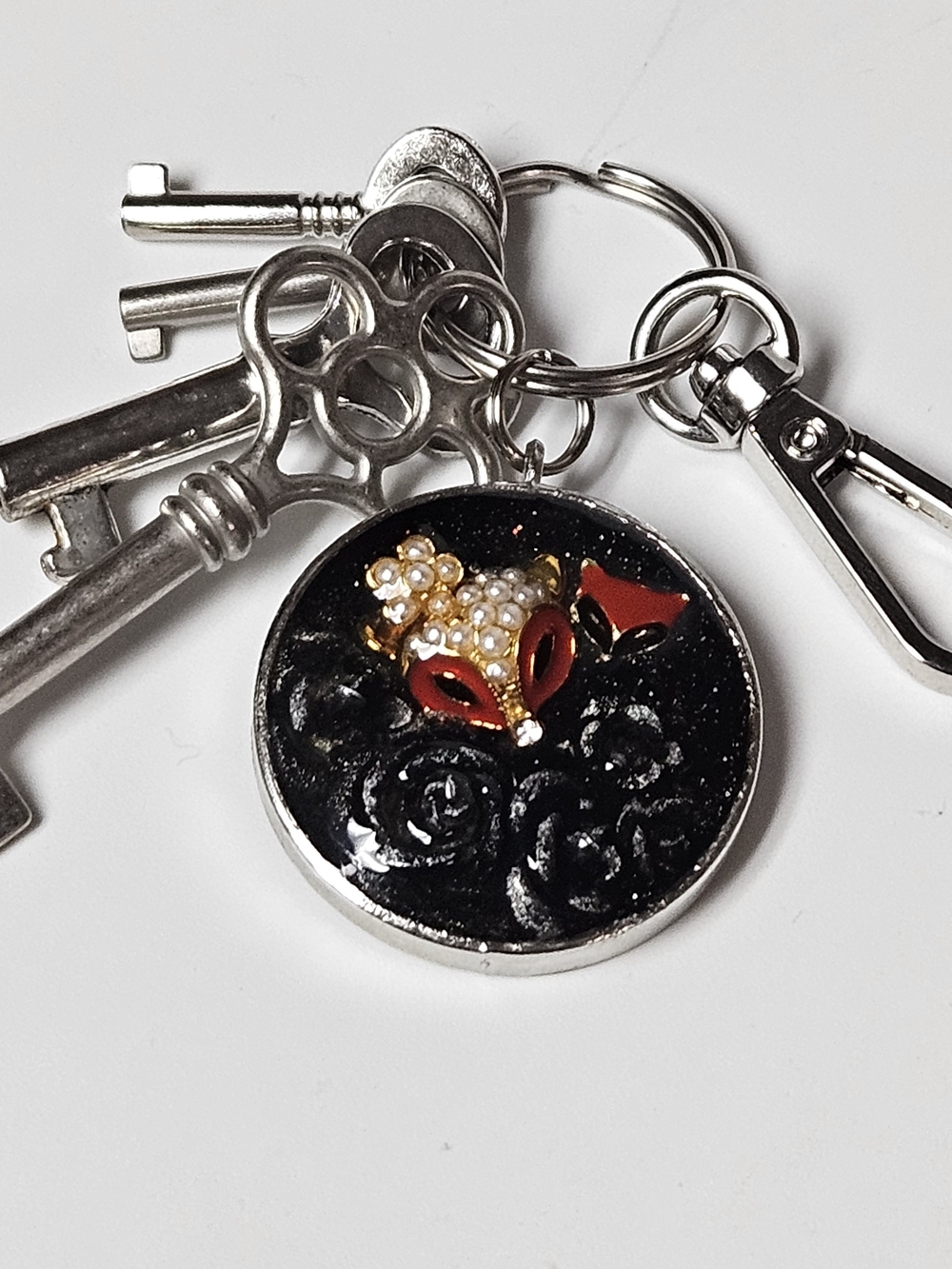Black Rose Fox Bag Charm Key Chain